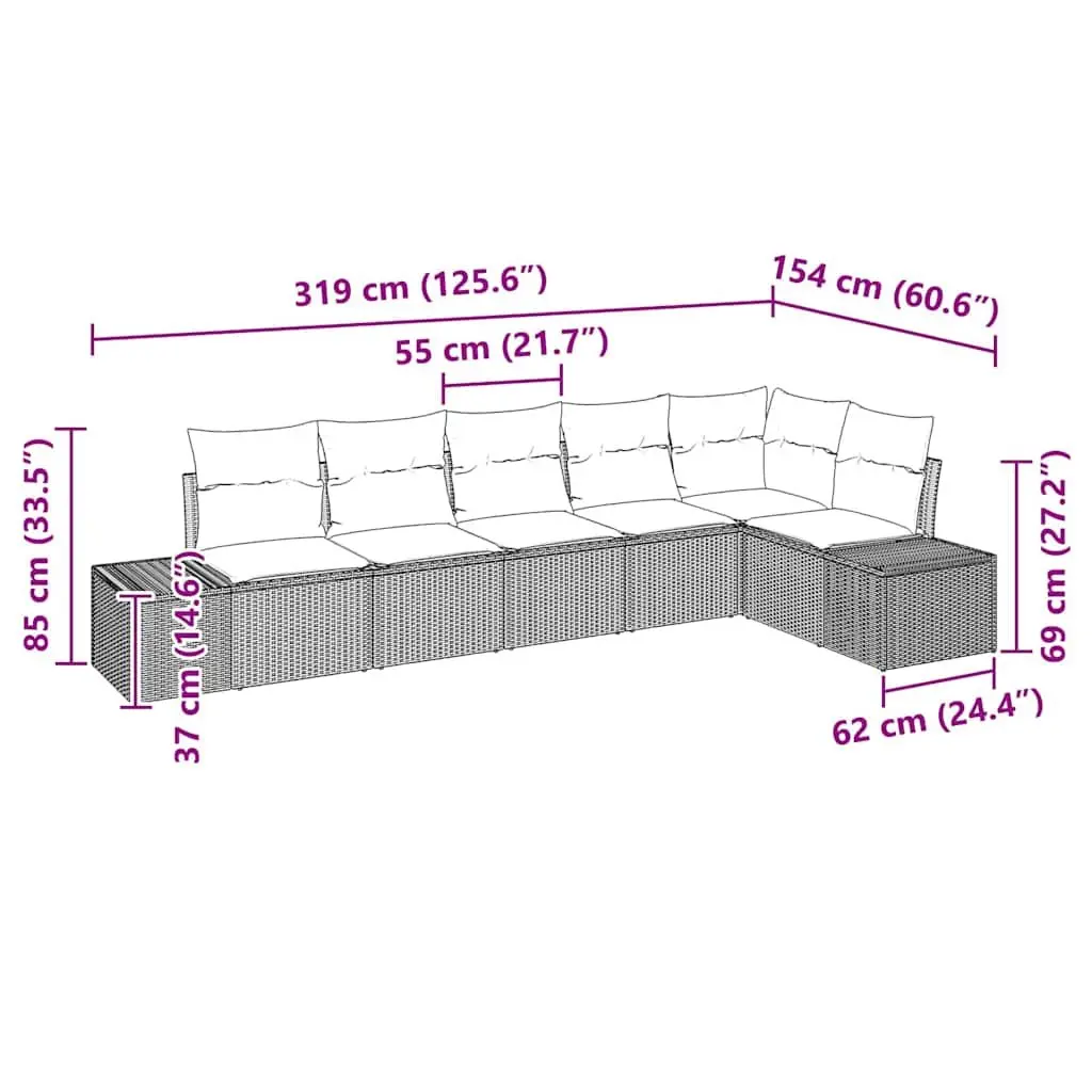 Garden Sofa Set Modular Outdoor Furniture 6 Piece Grey Poly Rattan Patio Lounge