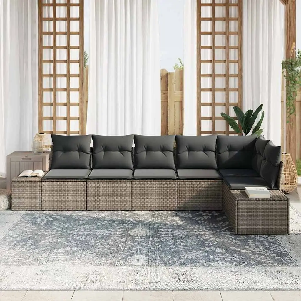 Garden Sofa Set Modular Outdoor Furniture 6 Piece Grey Poly Rattan Patio Lounge