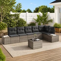 Modular Garden Sofa Set with Storage Light Grey Outdoor Furniture Poly Rattan