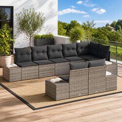 Garden Sofa Set Modular Outdoor Furniture 8 Pieces Grey Poly Rattan Patio