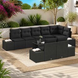Black Poly Rattan Garden Sofa Set Modular Outdoor Furniture with Storage Bag