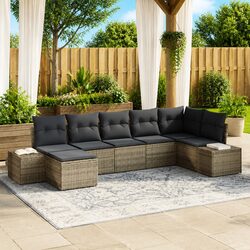 Outdoor Garden Sofa Set 7 Pieces Modular Sectional with Cushions Grey Rattan