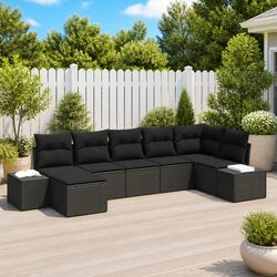 Outdoor Garden Sofa Set 7 pcs Modular Sectional Lounge with Cushions Black