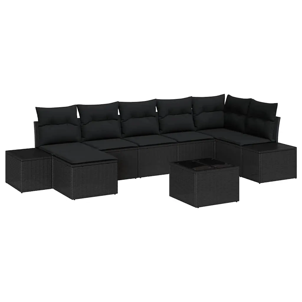 7 Piece Modular Sectional Outdoor Garden Sofa Set Black Poly Rattan with Adjustable Height Table