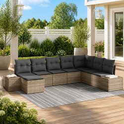 Garden Sofa Set 8 Piece Modular Outdoor Furniture Grey Poly Rattan with Cushions