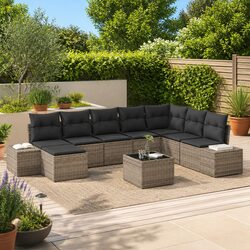 Outdoor Garden Sofa Set 8 Pieces Modular Grey Poly Rattan Lounge Furniture