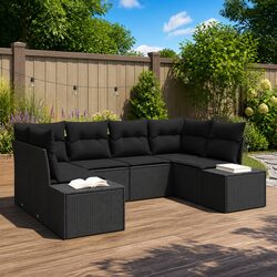 Outdoor Garden Sofa Set 6 Piece Modular Seating Black Poly Rattan with Storage