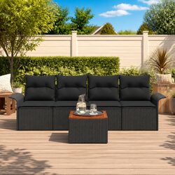 Outdoor Garden Sofa Set 5 Pieces Modular Seating Black Poly Rattan Storage