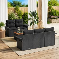 Outdoor Garden Sofa Set 6 Piece Modular Black Poly Rattan with Storage Cushion