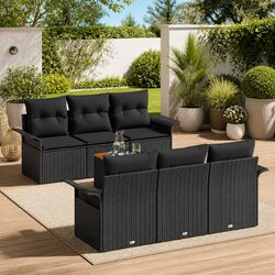 Outdoor Garden Sofa Set 7 Pieces Modular Seating Black Poly Rattan with Storage