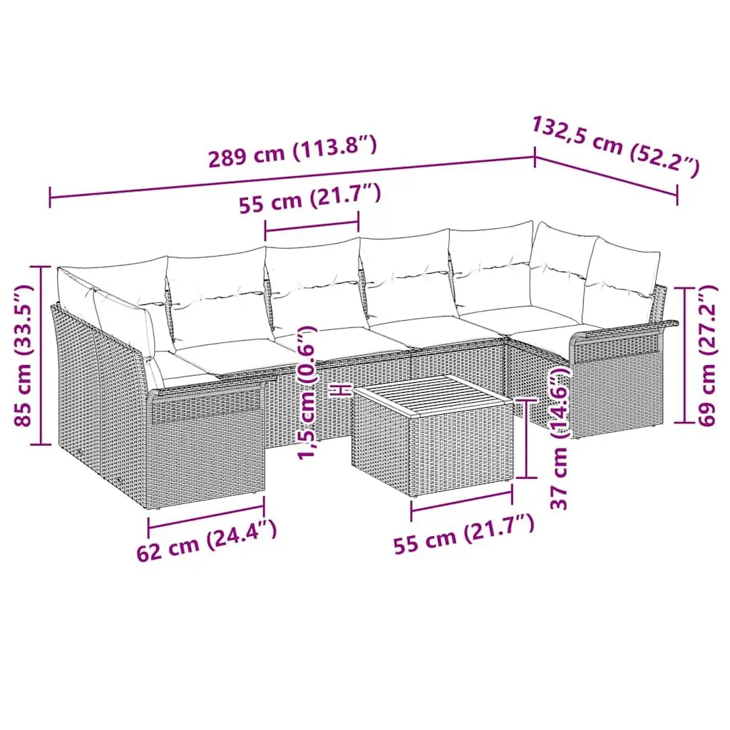 Modular Garden Sofa Set 8 Pieces Poly Rattan Grey with Storage