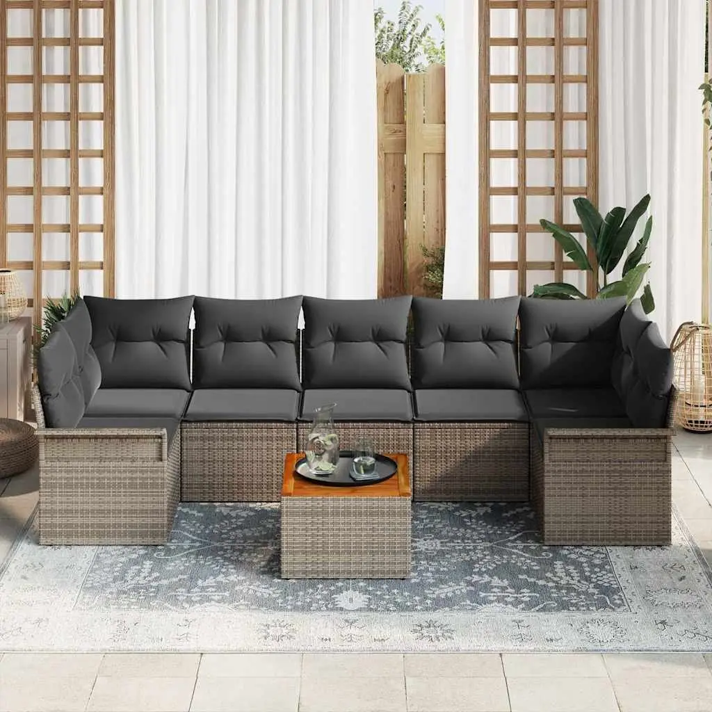Modular Garden Sofa Set 8 Pieces Poly Rattan Grey with Storage