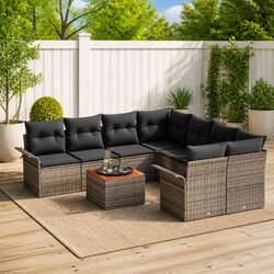 Outdoor Garden Sofa Set 9 Pieces Modular Seating with Storage Grey