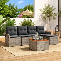 Outdoor Garden Sofa Set 6 Pieces Modular Poly Rattan Patio Seating Grey