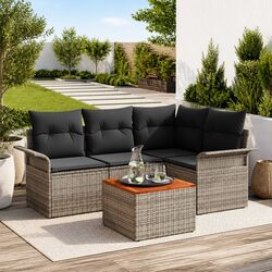 Outdoor Garden Sofa Set 5 Pieces Modular Grey Poly Rattan Furniture with Storage