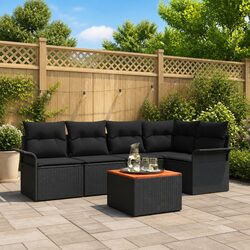 Outdoor Garden Sofa Set 6-Piece Black Modular Rattan Patio Furniture with