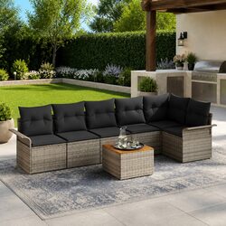 Modular Outdoor Garden Sofa Set 7 Pieces Grey Rattan Sectional Lounge Furniture