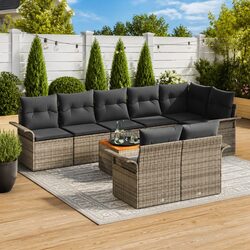 Modular Garden Sofa Set 9 Piece Grey Outdoor Seating with Storage Bag Rattan