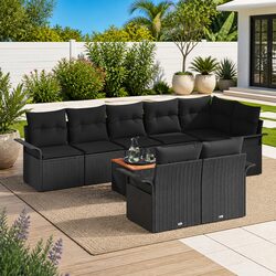 Outdoor Garden Sofa Set 9 Pieces Modular Black Poly Rattan with Storage Bag