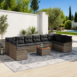 Outdoor Garden Sofa Set 11 Piece Modular Grey Poly Rattan with Table Seating
