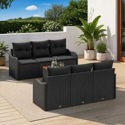 Garden Sofa Set 7 Pieces Black Modular Outdoor Furniture with Storage Rattan