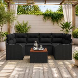 Modular Garden Sofa Set 7 Piece Outdoor Furniture with Storage Table Black