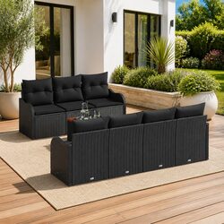 Garden Sofa Set 8 Pieces Outdoor Furniture Modular Black Poly Rattan Patio