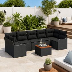 Modular Garden Sofa Set 8 Pieces Black Poly Rattan Outdoor Patio Furniture with
