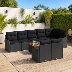 Garden Sofa Set 9 Piece Modular Outdoor Furniture Black Poly Rattan with Storage