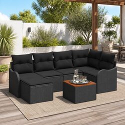 Outdoor Garden Sofa Set Modular Poly Rattan 7 Piece Black Patio Furniture