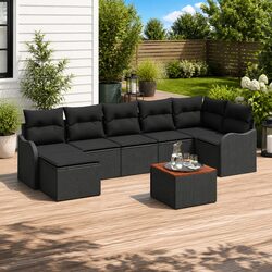 Garden Sofa Set 8 Piece Modular Outdoor Furniture Black Poly Rattan with Storage