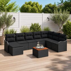 Modular Garden Sofa Set 9 Pieces Black Poly Rattan Outdoor Furniture with