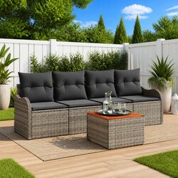 Garden Sofa Set 5 Pieces Modular Outdoor Furniture Grey Poly Rattan with