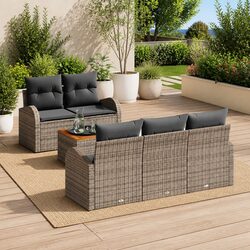 Outdoor Garden Sofa Set 6 pcs Modular Grey Poly Rattan with Storage Table Seat