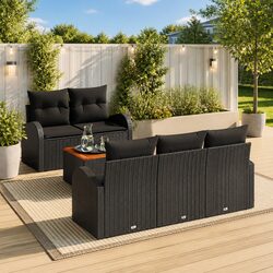 Garden Sofa Set 6 Pieces Modular Outdoor Furniture Black Poly Rattan with