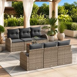 7-Piece Garden Sofa Set Modular Outdoor Furniture Grey Poly Rattan Seating with