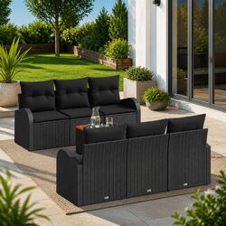 Modular Garden Sofa Set 7 pcs Black Outdoor Poly Rattan Furniture with Storage