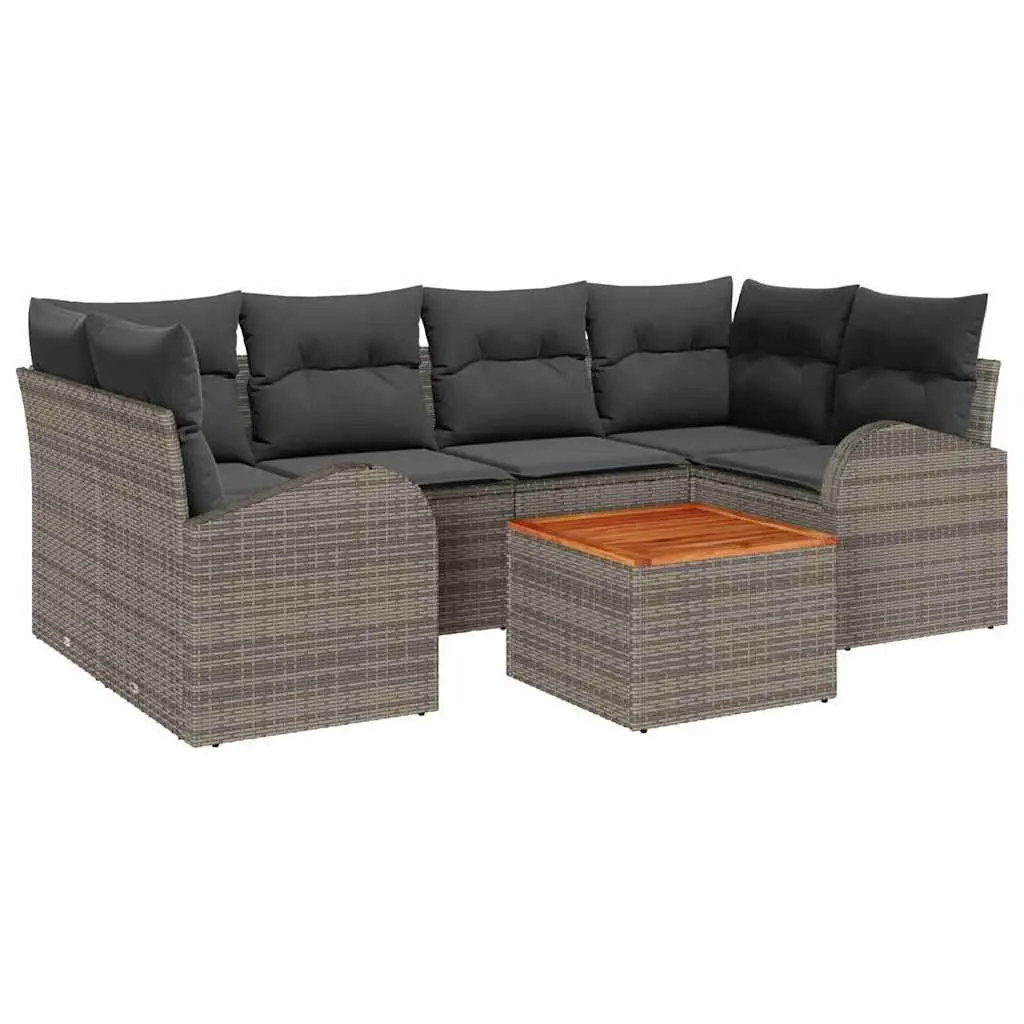 Modular Garden Sofa Set 7 Pieces Grey Poly Rattan Outdoor Furniture