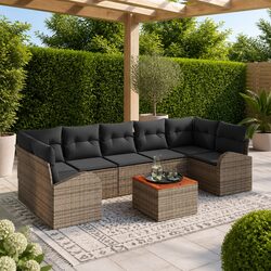 Garden Sofa Set 8 Pcs Modular Outdoor Furniture Grey Poly Rattan Sectional with