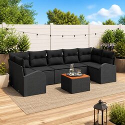 Modular Garden Sofa Set 8 Pieces Black Outdoor Furniture with Storage Poly