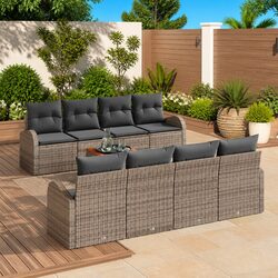 Modular Garden Sofa Set 9 Piece Grey Poly Rattan Outdoor Furniture with Storage