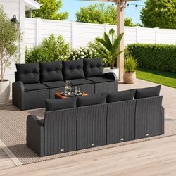 Garden Sofa Set 9 pcs Modular Outdoor Furniture Black Poly Rattan with Storage