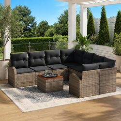 Outdoor Garden Sofa Set 9 Pieces Modular Grey Poly Rattan Furniture with