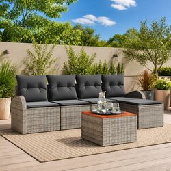 Garden Sofa Set 6 Piece Modular Outdoor Furniture Grey Poly Rattan with Storage