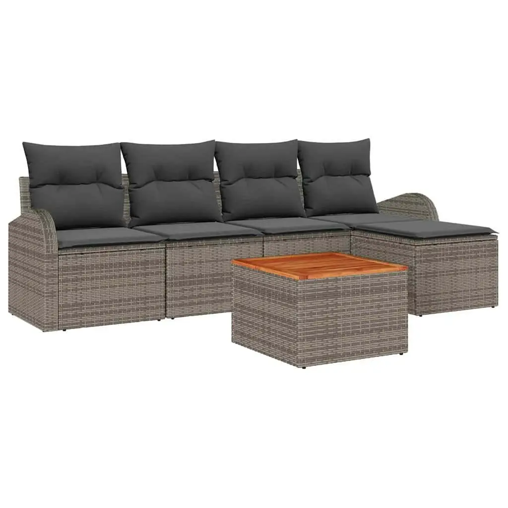 Garden Sofa Set Modular Outdoor Furniture 6 Piece Grey Poly Rattan with Storage