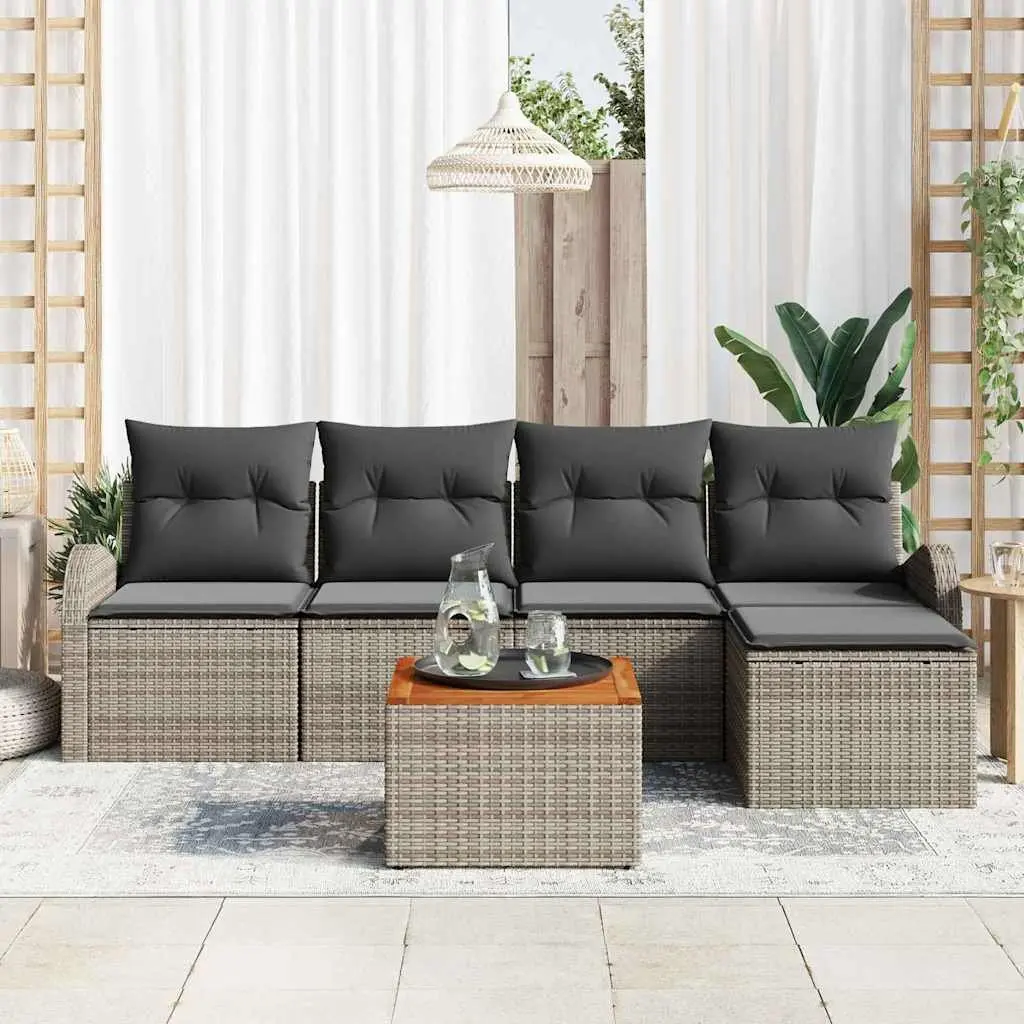 Garden Sofa Set Modular Outdoor Furniture 6 Piece Grey Poly Rattan with Storage