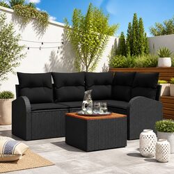 Modular Garden Sofa Set 5 Pieces Outdoor Furniture Black Poly Rattan with Table