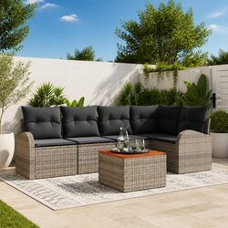 Garden Sofa Set Modular Outdoor Furniture 6 Piece Grey Poly Rattan with Storage