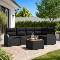 6-Piece Modular Garden Sofa Set with Storage Black Outdoor Furniture Patio