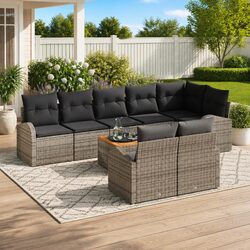 Outdoor Garden Sofa Set 9 Piece Modular Rattan Furniture Grey with Storage